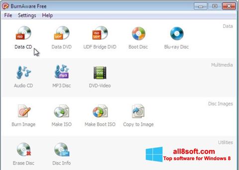 Ekran görüntüsü BurnAware Free Windows 8