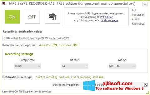 Ekran görüntüsü MP3 Skype Recorder Windows 8