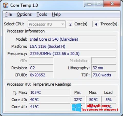 Ekran görüntüsü Core Temp Windows 8