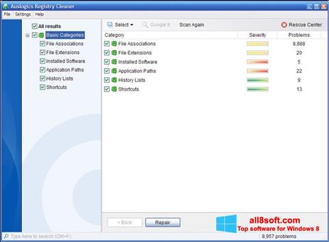 Ekran görüntüsü Auslogics Registry Cleaner Windows 8