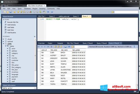 Ekran görüntüsü MySQL Workbench Windows 8