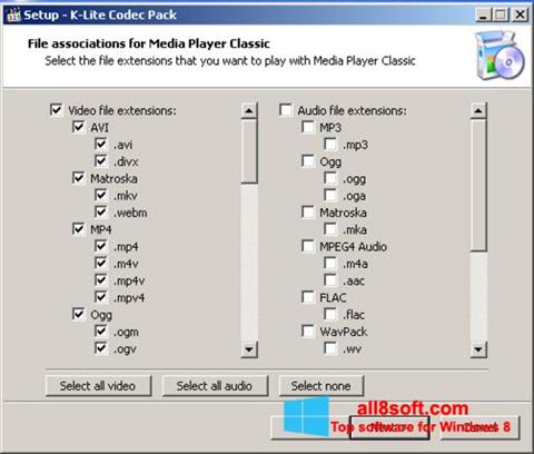 Ekran görüntüsü K-Lite Codec Pack Windows 8